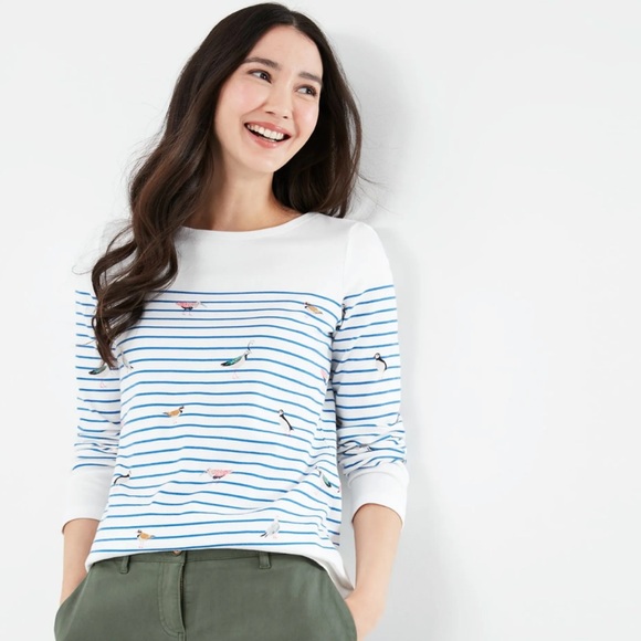 NWOT Joules Harbour Print Long Sleeve Jersey Top in Bird Stripe - Picture 2 of 10
